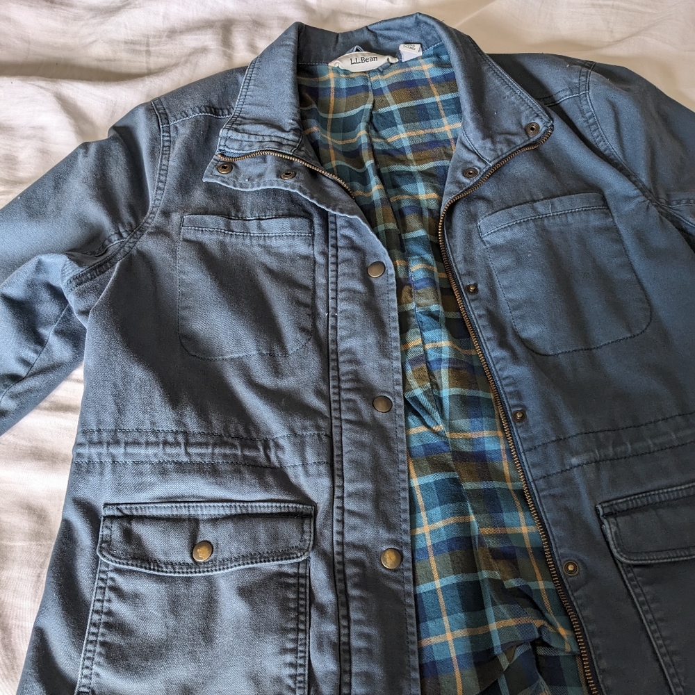 LL Bean Navy Blue Field Jacket Flannel Lined